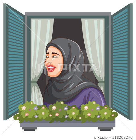 Woman Smiling at Window 118202270