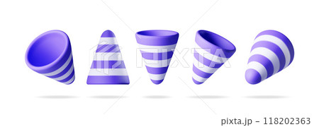 3D set of empty party popper isolated 118202363