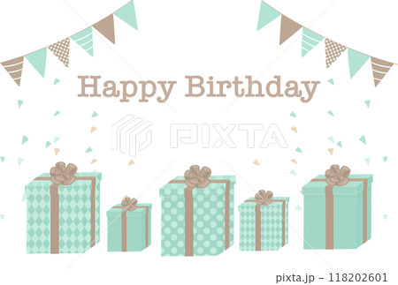 誕生日のかわいいプレゼントのイラスト チョコミント色 誕生日のかわいいプレゼントのイラスト チョコミント色 118202601