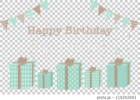 誕生日のかわいいプレゼントのイラスト チョコミント色 誕生日のかわいいプレゼントのイラスト チョコミント色 118202601