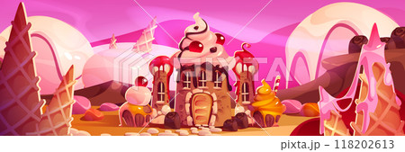 Fantasy candy land castle landscape in game vector 118202613