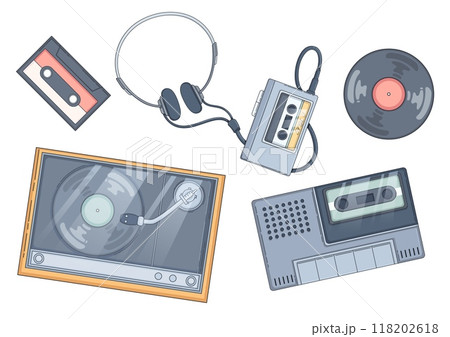 Radio player and music vinyl record illustration 118202618