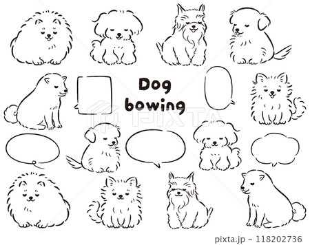 おじぎをしている人気小型犬の手描きイラストセット（吹き出し付き） 118202736