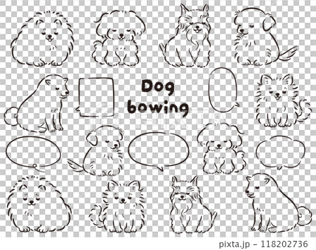 おじぎをしている人気小型犬の手描きイラストセット（吹き出し付き） 118202736