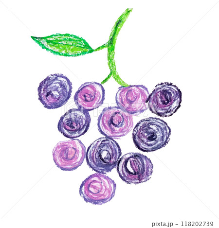 ぶどう　クレヨン　手描き　手書き　紫　食べ物　果物　秋 118202739
