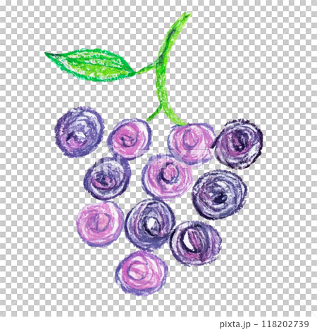ぶどう　クレヨン　手描き　手書き　紫　食べ物　果物　秋 118202739