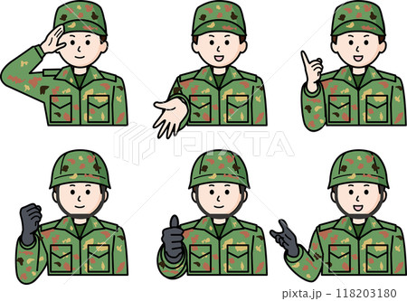上半身のポーズ6種セット　自衛隊の男性 118203180