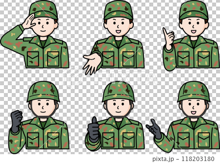 上半身のポーズ6種セット　自衛隊の男性 118203180