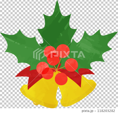 Christmas bells and holly watercolor hand drawn illustration 118203282
