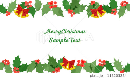 クリスマスのベルとヒイラギの手描きの背景イラスト クリスマスのベルとヒイラギの手描きの背景イラスト 118203284