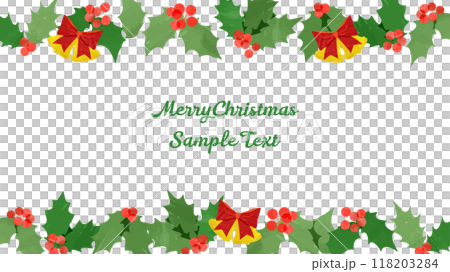 クリスマスのベルとヒイラギの手描きの背景イラスト クリスマスのベルとヒイラギの手描きの背景イラスト 118203284