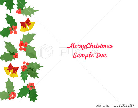 クリスマスのベルとヒイラギの手描きの背景イラスト クリスマスのベルとヒイラギの手描きの背景イラスト 118203287