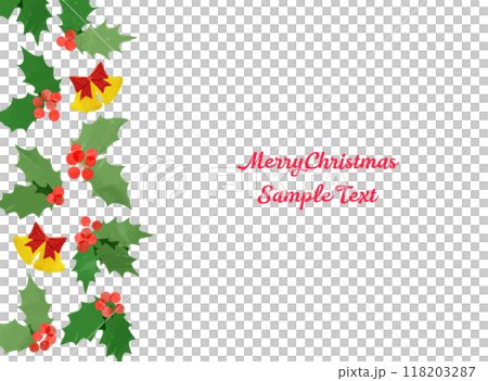 クリスマスのベルとヒイラギの手描きの背景イラスト クリスマスのベルとヒイラギの手描きの背景イラスト 118203287
