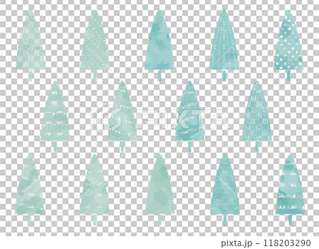 水彩風のシンプルなクリスマスツリーの手描きイラスト 118203290