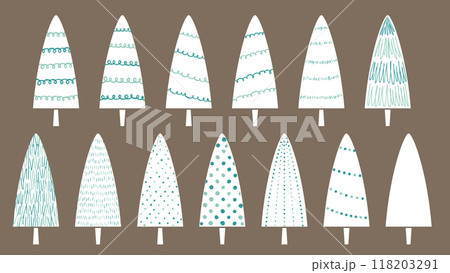 水彩風のシンプルなクリスマスツリーの手描きイラスト 118203291
