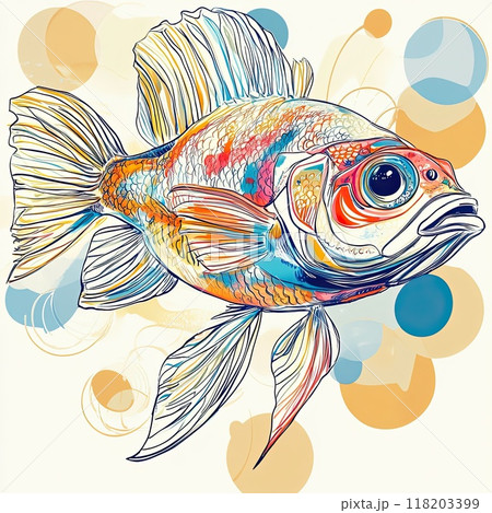 The artwork features a detailed representation of a goldfish highlighted by bold colors, set against a backdrop of soft, abstract shapes that enhance its beauty. The artwork features a detailed representation of a goldfish highlighted by bold colors, set against a backdrop of soft, abstract shapes that enhance its beauty. 118203399