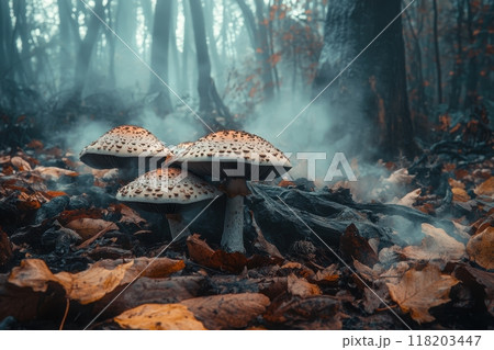 mushrooms are growing in the forest with Generative AI 118203447