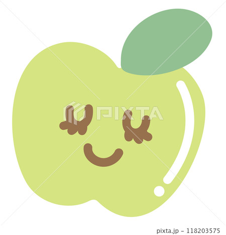 Illustration of smiling apple for fruit, vegan, grocery shopping, supermarket, ingredients, healthy snack, cartoon character, mascot, summer break, blossom, nature, garden, sticker, patch, brooch 118203575
