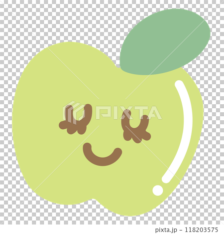 Illustration of smiling apple for fruit, vegan, grocery shopping, supermarket, ingredients, healthy snack, cartoon character, mascot, summer break, blossom, nature, garden, sticker, patch, brooch 118203575