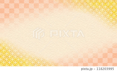 和の背景　市松模様と七宝　16:9 118203995