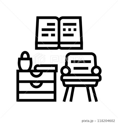 cozying up with a book autumn line icon vector illustration 118204602