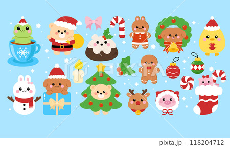 Cute Christmas party animals decoration banner  118204712