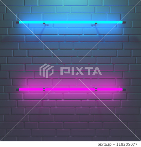 Brick wall background, neon light. 3d illustration Brick wall background, neon light. 3d illustration 118205077