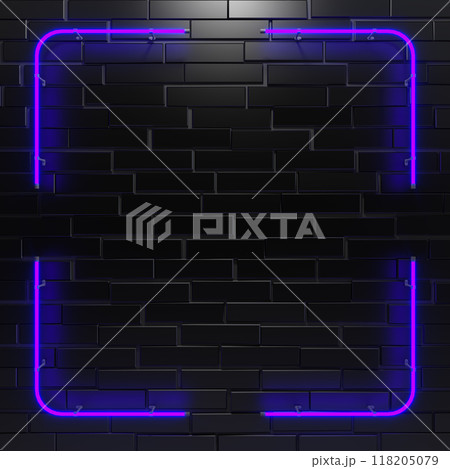 Neon light frame on dark wall. 3d illustration. Neon light frame on dark wall. 3d illustration. 118205079