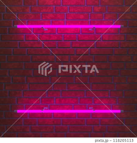 Brick wall background, neon light. 3d illustration 118205113