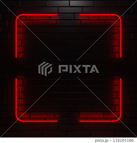 Red neon frame on dark textured background. 3d illustration. 118205166
