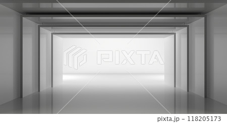 A large, empty room with white walls and a white ceiling 118205173