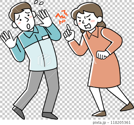 Male staff being harassed by female customers Male staff being harassed by female customers 118205361