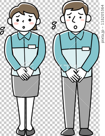 困った表情の女性店員と男性店員 118205364