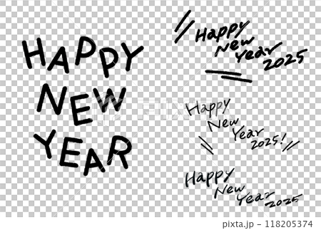HAPPY NEW YEAR 2025 文字　セット　ハンドレタリング　手書き 118205374