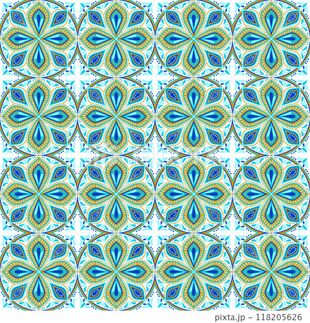 Moroccan ceramic tile pattern. Mediterranean traditional folk ornament. 118205626