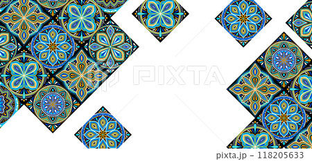 Moroccan ceramic tile pattern. Mediterranean traditional folk ornament. 118205633