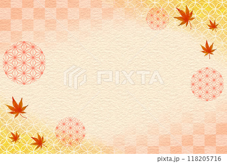 紅葉の和背景　市松模様と麻の葉と七宝 118205716