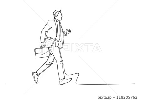 Single continuous line drawing young businessman holding briefcase running fast to office. Attractive professional manager on race competition project. One line draw graphic design vector illustration 118205762