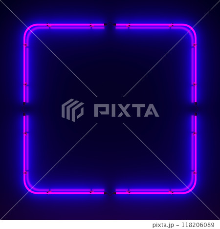 Empty Neon Sign with illumination on wall. 3d illustration. Empty Neon Sign with illumination on wall. 3d illustration. 118206089