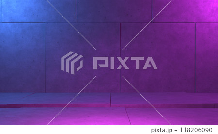 Colorful background scene, purple light gradient on concrete surfaces, 3d illustration 118206090