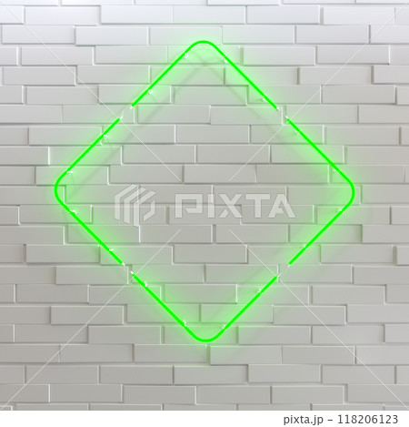 Empty Neon Sign with illumination on wall. 3d illustration. 118206123