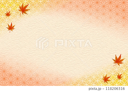 紅葉の和背景　麻の葉と七宝 118206316