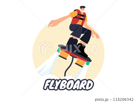 Flyboard Vector Illustration featuring People Riding a Jet Pack during Summer Beach Vacations in a Flat Style Extreme Water Sports Cartoon Background 118206342