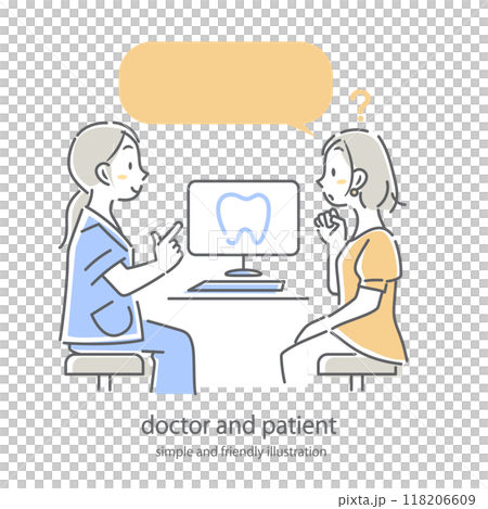 A female patient asking a doctor a question - simple and stylish line drawing illustration A female patient asking a doctor a question - simple and stylish line drawing illustration 118206609