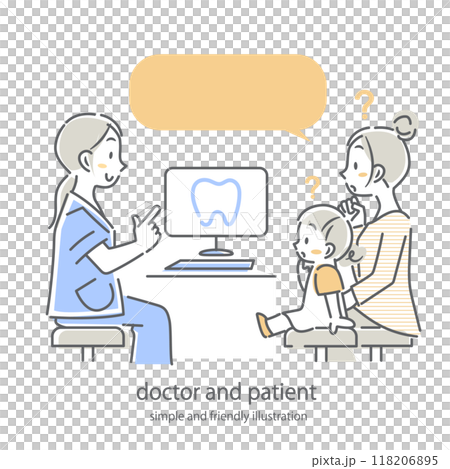 Parents and children asking questions to a doctor - simple and stylish line drawing illustration 118206895