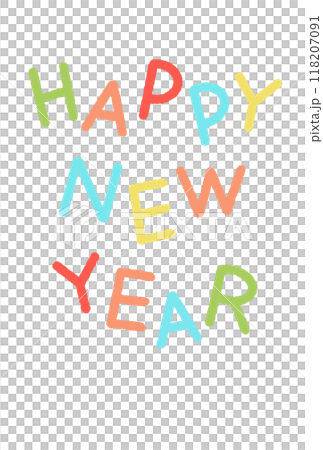 HAPPY NEW YEAR scattered handwritten colorful hand lettering 118207091