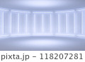 White abstract rounded stage, illuminate neon lamps. 3d illustration 118207281