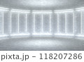 Rounded concrete room, illuminate neon lamps. 3d illustration 118207286