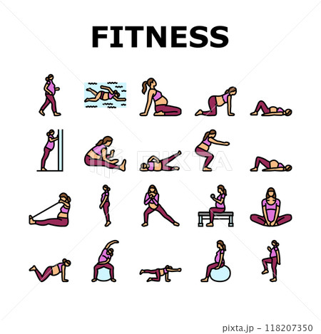pregnant fitness icons set vector 118207350