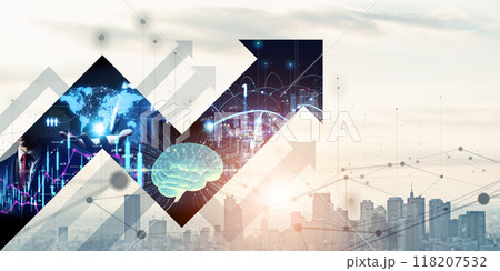 先端テクノロジーと進化・上昇イメージ バナー・広告向け横長ビジュアル 先端テクノロジーと進化・上昇イメージ バナー・広告向け横長ビジュアル 118207532